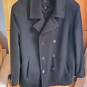 NWT London Fog Men's Black Wool Blend Double Breasted Coat Size Large